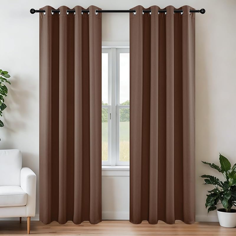 Joydeco Blackout Curtains 72 Inch Set Thermal Insulated 2 Panels Brown
