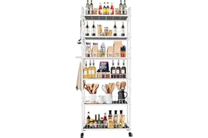 Seadasyoon 6 Tier 6in Slim Rolling Cart with Handle, White Mobile Shelving Unit with Wheels, Metal Wire Storage Rack with Baskets for Kitchen Bathroom Office Laundry Narrow Piaces