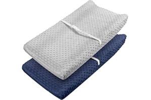 Babebay Changing Pad Cover - Ultra Soft Minky Dots Plush Changing Table Covers Breathable Changing Table Sheets Wipeable Changing Pad Covers Suit for Baby Boys and Girls (Lt Grey & Navy Blue)