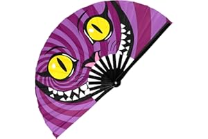 GloFX Large Hand Fan - Alice in Wonderland Cheshire Cat Fan - Bamboo Folding Fans for Rave Accessories and Festival Essentials