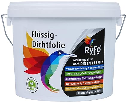 RyFo Colors Flüssig-Dichtfolie 6kg - verarbeitungsfertige flexible und flüssige Abdichtfolie, Wassersperre zur Abdichtung von