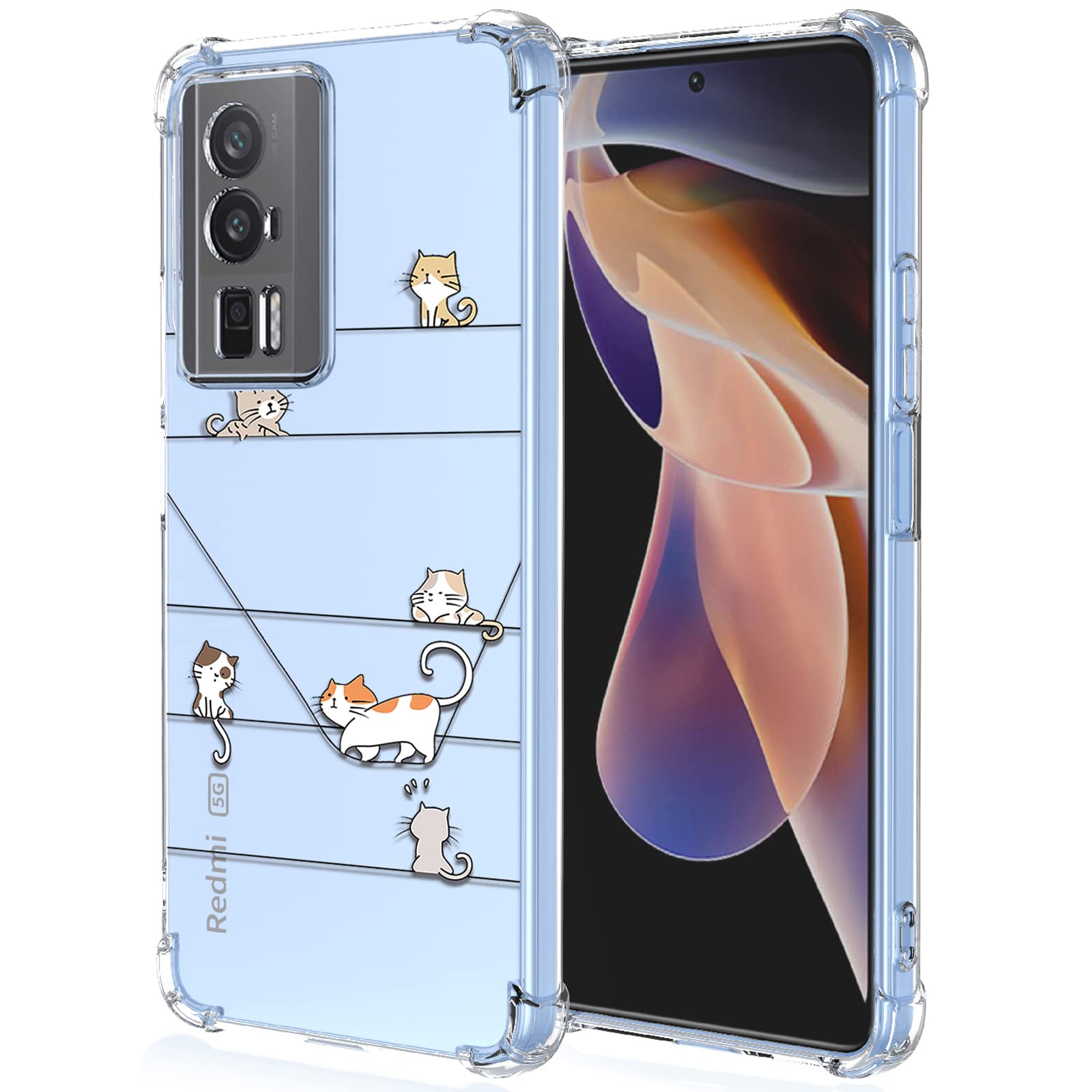 XINYEXIN Clear Case for Xiaomi Poco F5 Pro 5G Cute Cat Pattern Design Slim Shockproof Transparent Soft TPU Bumper Case Protective Cover - Kitten — image 1