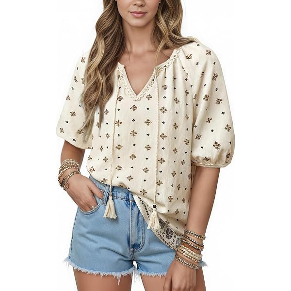 Verdusa Women's Off Shoulder Floral Blouse - 3/4 Sleeve Ruffled Boho Top