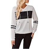 SweatyRocks Women's Color Block Hoodies Drawstring Hooded Long Sleeve Shirts Pullover Tops
