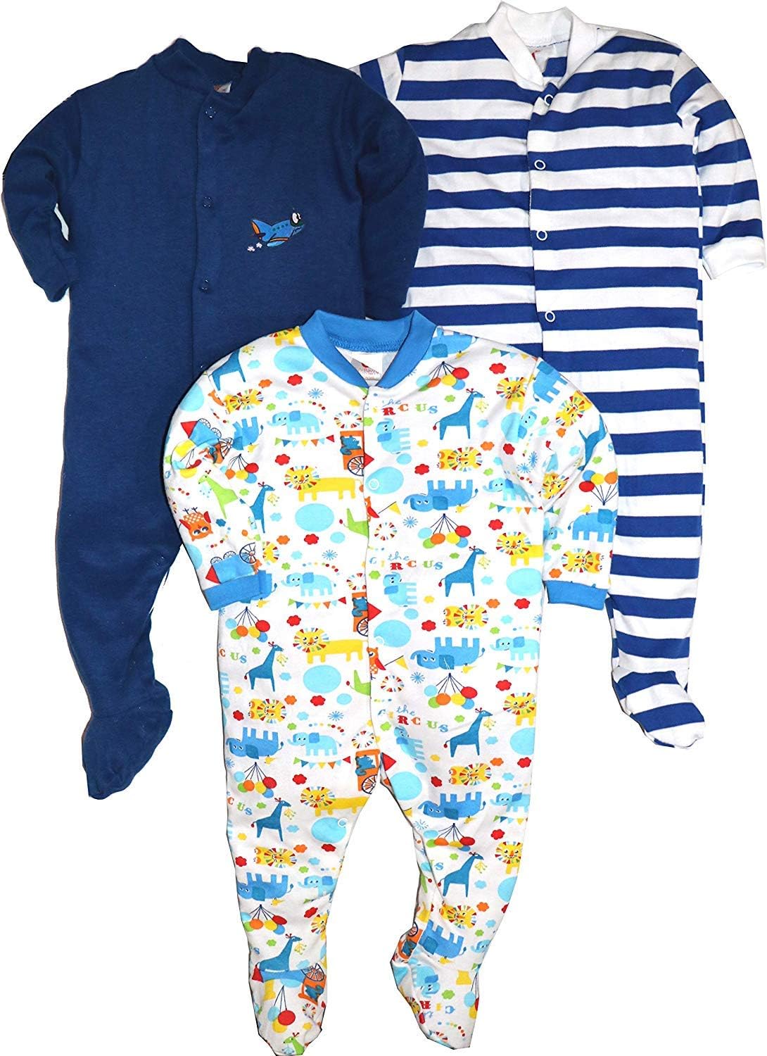 ONLINE CHOICEBorn Baby Long Sleeve Cotton Sleep Suit for Boys and Girls Set of 3 (Dark Blue, 9-12 Months)