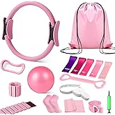 JZQJZQ Pilates Ring Set 15PCS Pilates Equipment Set with Adjustable Ankle Wrist Weights,Yoga Ball,Figure 8 Resistance Band,Tape Measure,Pilates Bands & Accessories,Pilates Ring and Ball Set