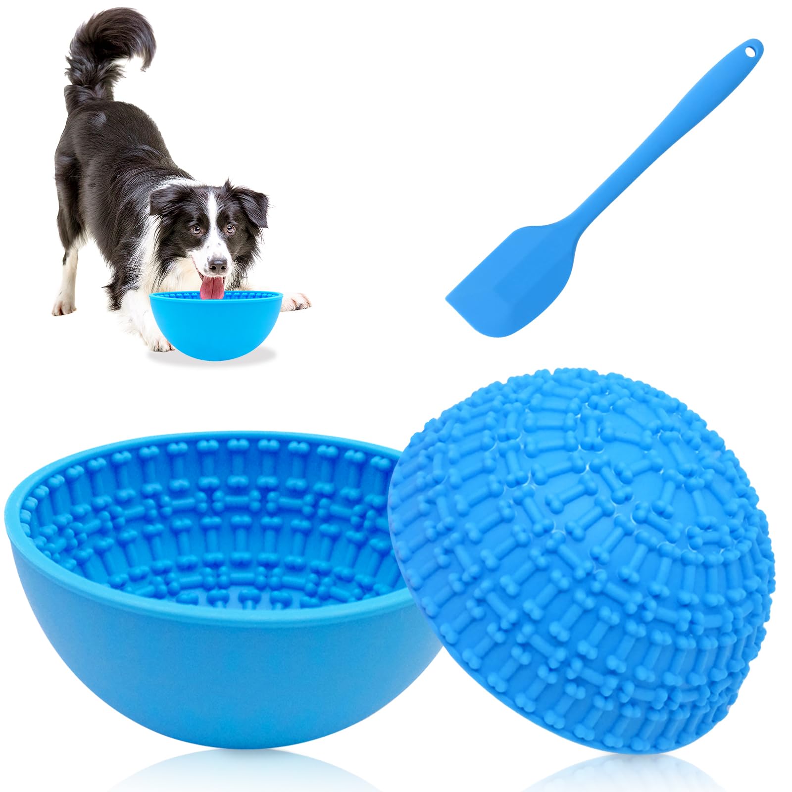 Silicone Dog Lick Bowl Pet Fun Slow Feeder Bowl Non-Slip Interactive Dog Feeder, Anti-Choking Slow Eating Be Healthier,Blue