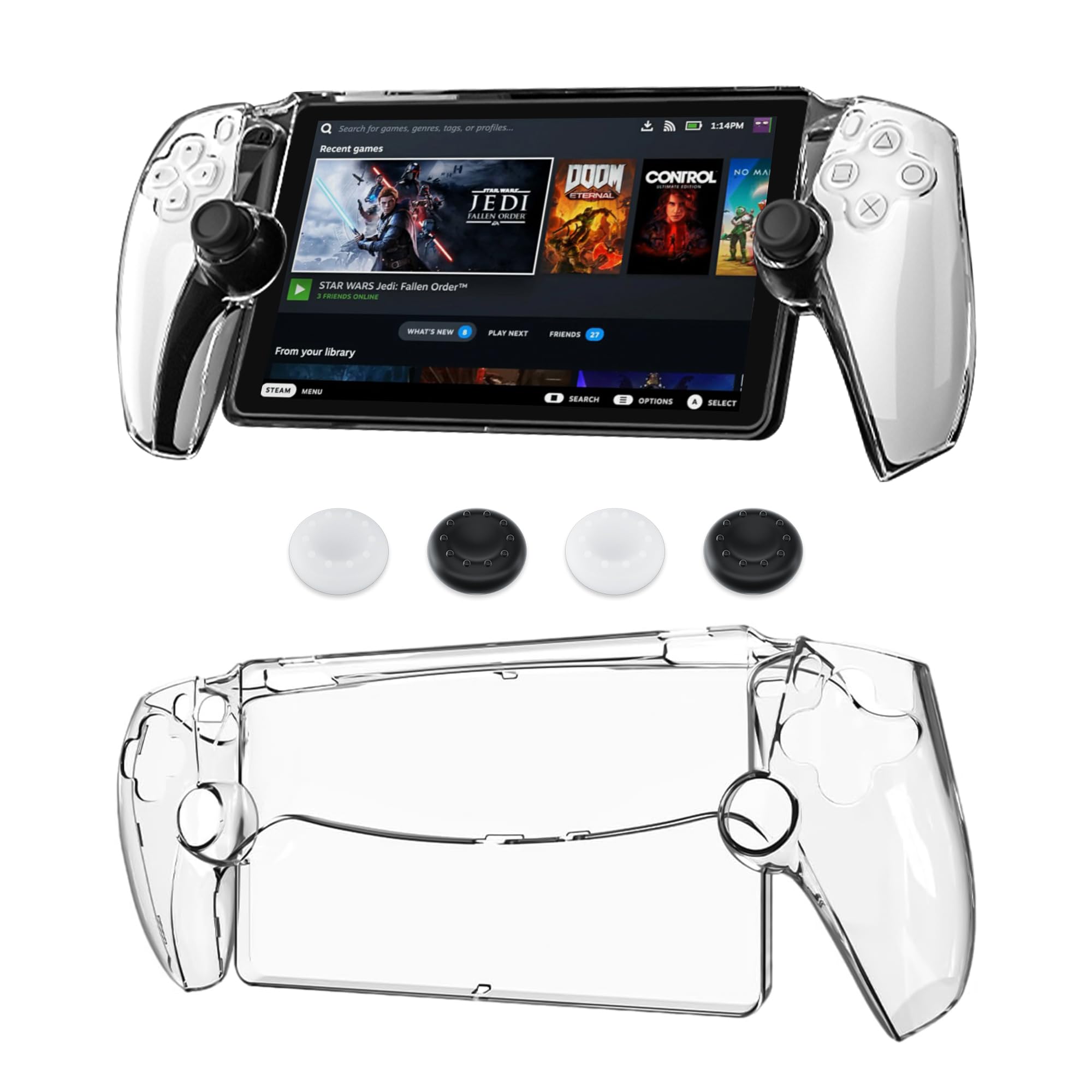 GLDRAM Clear PC Protective Case for PlayStation Portal Remote Player, Hardshell Cover Skin Full Protector with 4 Non-Slip Thumb Grip Caps for PS Portal Accessories - Thickened & No Yellowing