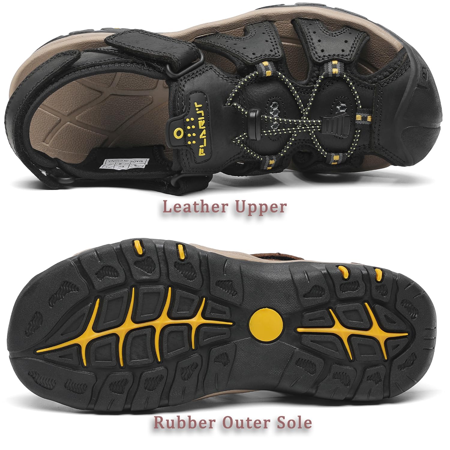 FLARUT Sandalen Herren Outdoorsandalen Sommer Wanderschuhe Trekkingsandalen Leder Strand Wandersandale Laufschuhe Lässige Sneaker Sportsandalen(schwarz,43) 4