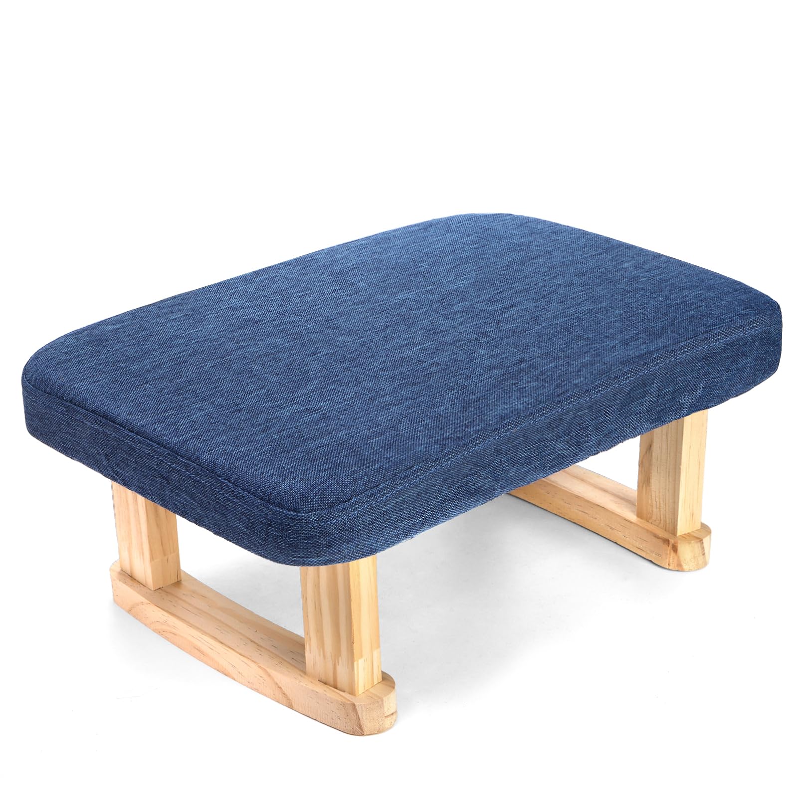 Photo 1 of Lawei Small Foot Stool Ottoman, Rectangle Fabric Footstool with Wood Legs, 6.7''H Shoe Seat Step Stool Under Desk Footrest, Sofa Sponge Foot Stool Rest for Couch, Living Room, Bedroom, Entryway, Blue