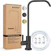 Drinking Water Faucet - Long Thread Stem Filtered Water Tap for Thick Countertop,Lead-Free RO Faucet with Hose and Push Connect Fittings(Matte Black - "7" Shape)