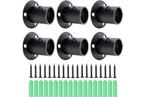 Shonmogar Closet Rod Bracket 6 Pack Closet Rod Holders with Screws,Stainless Steel Closet Rod Support Bracket for Wardrobe Curtain Shower Black Closet Pole Holder for 1 Inch Rod
