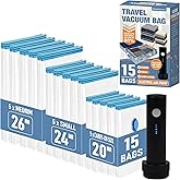 Roomimaster 15 Pack Travel Vacuum Storage Bags with Rechargeable Wireless Electric Pump, Travel Packing Bags for Luggage and Suitcase, Carry-on Size Compression Space Saver for Clothes and Clothing