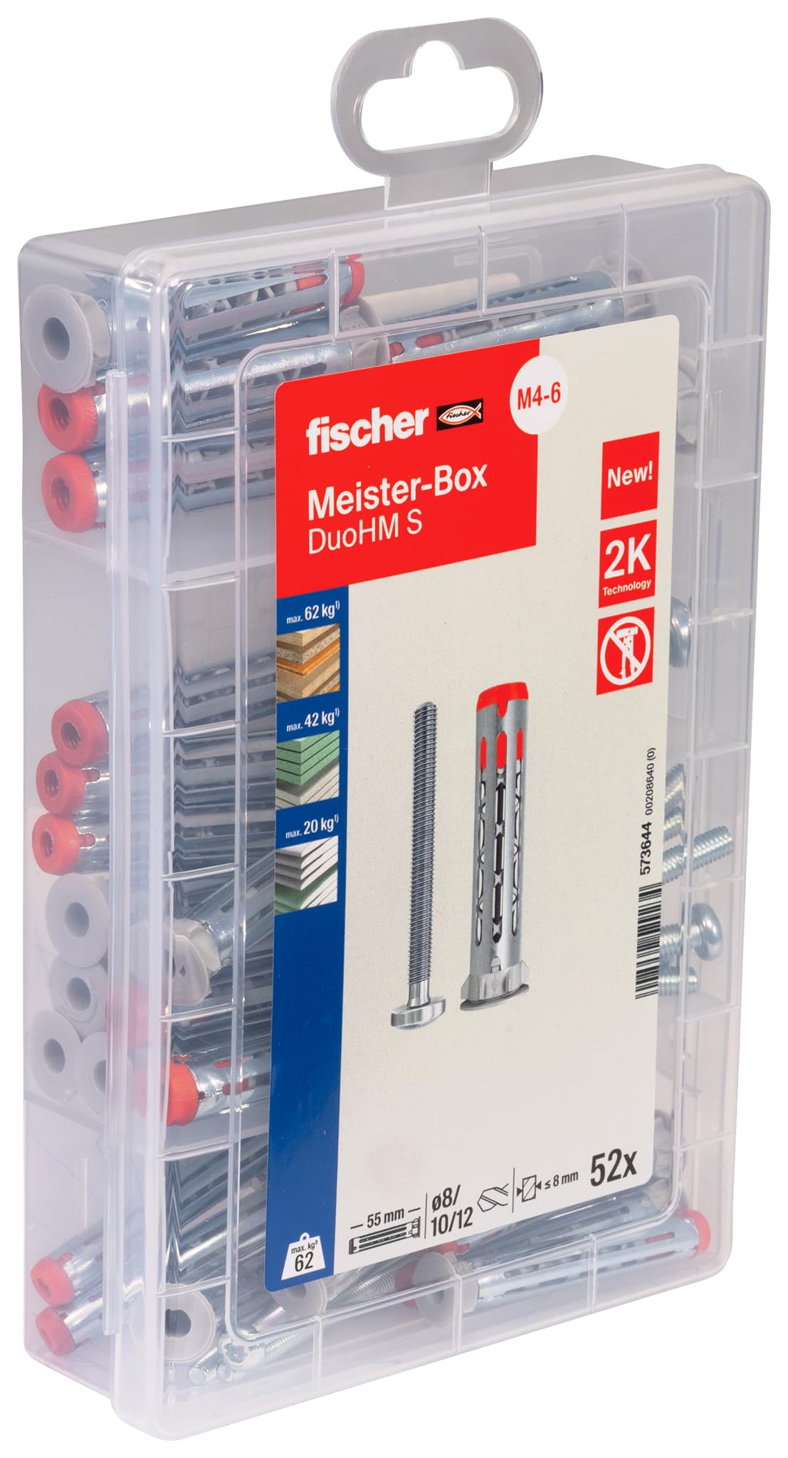 fischer Meister-Box DuoHM Cavity Dowel + Screw TX, Tool Box with 52 Dowels and Screws, Plate Anchors for Attaching TV Brackets, Lights, etc. in Panel Building Materials, Practical Set