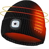 BOYISEN Heated Beanie Hat with Light, 3 Adjustable Heating & LED Modes, Winter Black Skull Beanie Hat, Rechargeable, Washable, Gift for Men and Women