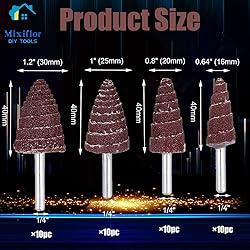 Mixiflor 40 Pack 1/4" Shank 80 Grit Cone Shape