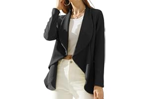 DOUBLJU Classic Draped Open Front Long Sleeve Business Casual Work Deconstructed Blazer Jackets for Womens with Plus Size