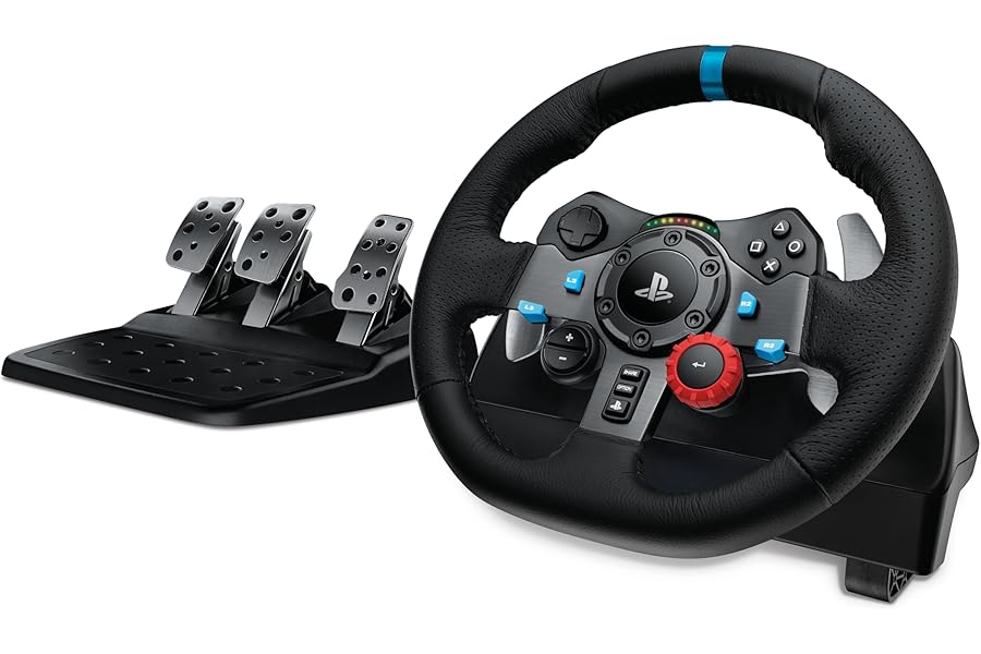 Logitech G29 Driving Force Racing Wheel and Floor Pedals, Real Force Feedback, Stainless Steel Paddle Shifters, Leather Steering Wheel Cover for PS5, PS4, PC, Mac - Black