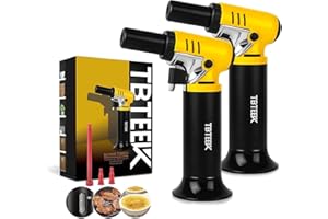 TBTEEK T907 Butane Torch with Fuel Gauge One-hand Operation Kitchen Torch Lighter with Adjustable Flame for BBQ, Baking, Brulee Creme, Crafts and Soldering, 2 Pack(Butane Gas Not Included)