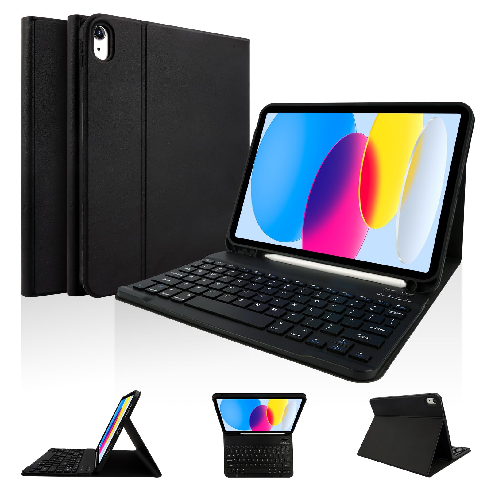 LAMA Keyboard Case for iPad 11th A16 11" 2025, iPad 10th Gen 10.9" 2022, Slim Protective Cover with Detachable Wireless Bluetooth Keyboard Case and Pencil Holder, Black