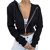 RoseSeek Women's Zip Up Cropped Hoodie Drawstring Long Sleeve Crop Sweatshirts Spring Clothes