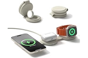 Satechi OntheGo™ 3 in 1 Wireless Charger, Qi2 Portable Charger with 15W Fast Charging for iPhone 17 to 12 Series, 5W for Apple Watch, and 5W for AirPods, Magnetic Travel Charging Station – Sand