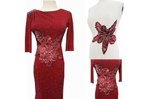 Jpumley.pksn Handmade Rhinestones Applique Sewing Beads Stones Trim Lace Patches Sparkly Multicolor Sew on Sequins Crystal Beaded Accessory for Wedding Dresses DIY Clothes 12X10inches (Wine)