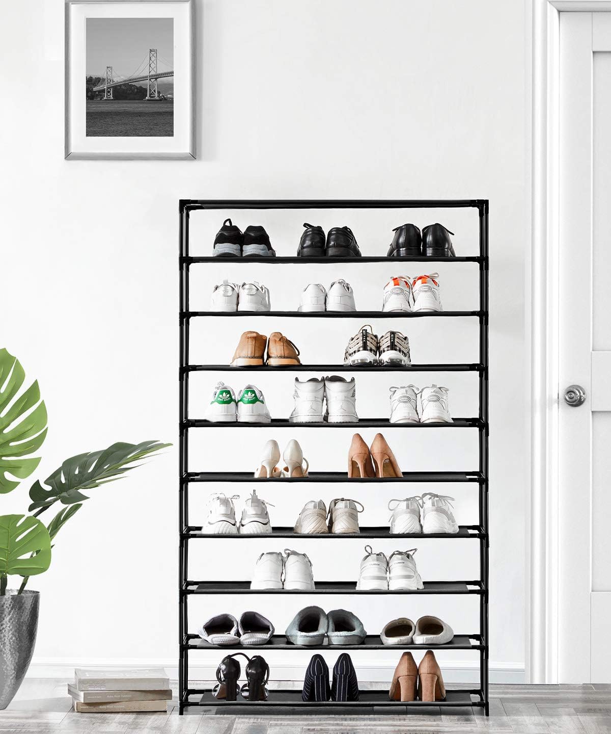 fabric shoe rack on Youdenova 50 Pair Shoe Rack Organizer Black Shoe Rack Organzier Non Woven Fabric Shoe Storage Organizer Cabinet Storage Organization Clothing Closet Storage