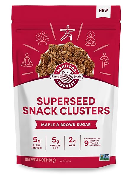 MANITOBA HARVEST SUPERSEED SNACK CLUSTERS, MAPLE & BROWN SUGAR – 4.6OZ – 5G PLANT PROTEIN, 2G FIBER, 5G OMEGA 3 & 6 PER 30G SERVING – EASY 6-IN-1 SUPER SEEDS SNACKS – VEGAN, NON-GMO PROJECT VERIFIED