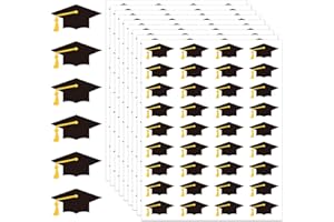 JULMELON 576 PCS Graduation Cap Stickers, Black Gold Graduation Hat Stickers Envelopes Sealing Labels Grad Cap Stickers for W