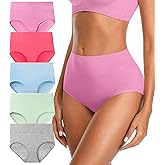 JUYINA Womens Mid High Waisted Cotton Underwear Breathable Briefs Panties 5 Pack