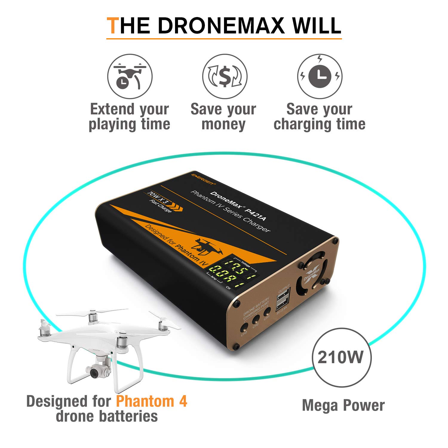 Energen DroneMax P421A Drone Battery Charger, DJI Phantom 4 / Advanced/Pro/Pro+ Accessories, Intelligent Fast Multi Battery Charging Hub Station (Charge 3 Batteries & 2 USB Ports Simultaneously): Industrial & Scientific