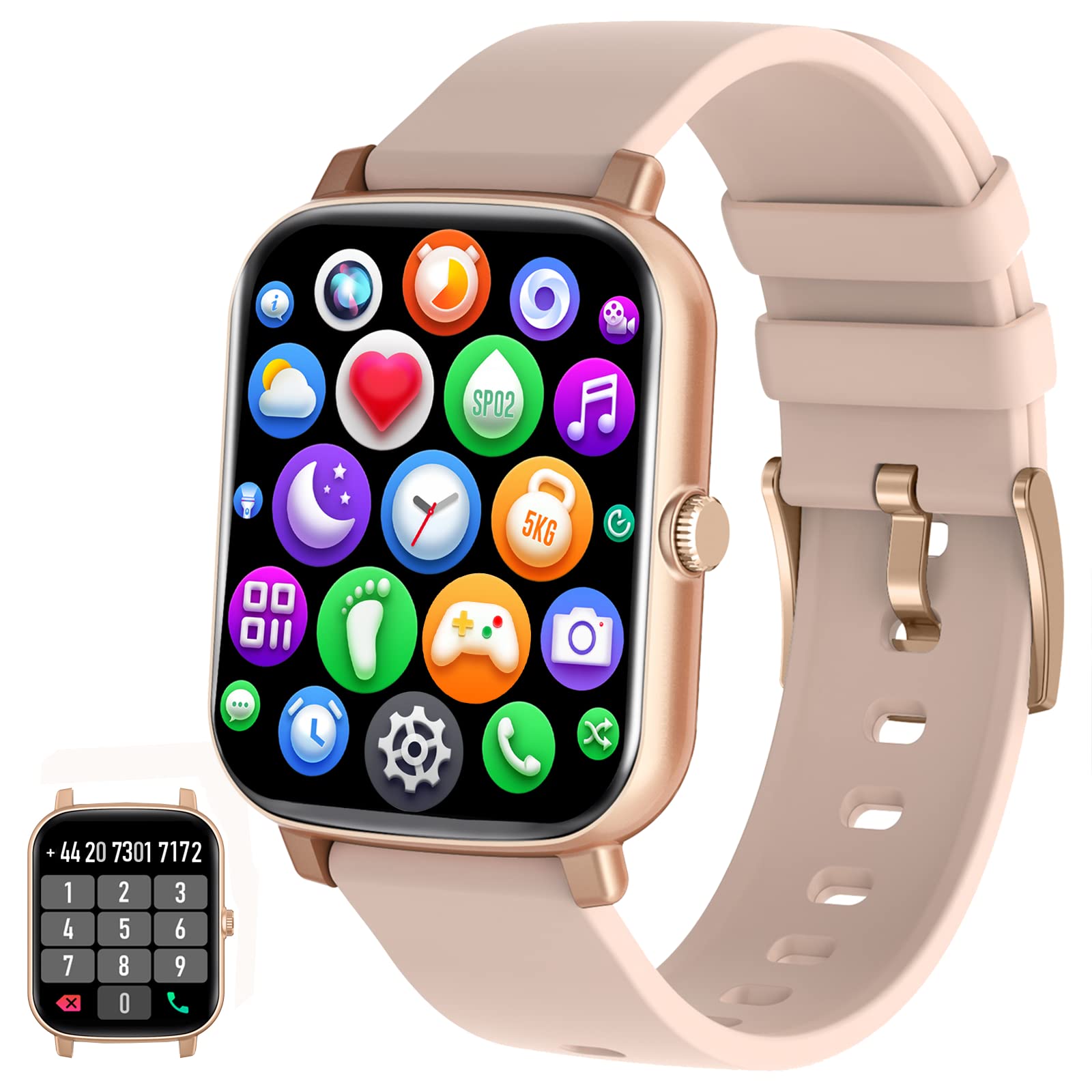 1.7'' Phone Smart Watch Answer/Make Calls, Fitness Watch with AI Control Call/Text, Android Smart Watch for iphone Compatible, Full Touch Smartwatch for Women Men, Heart Rate/Sleep Monitor Watch(Pink)