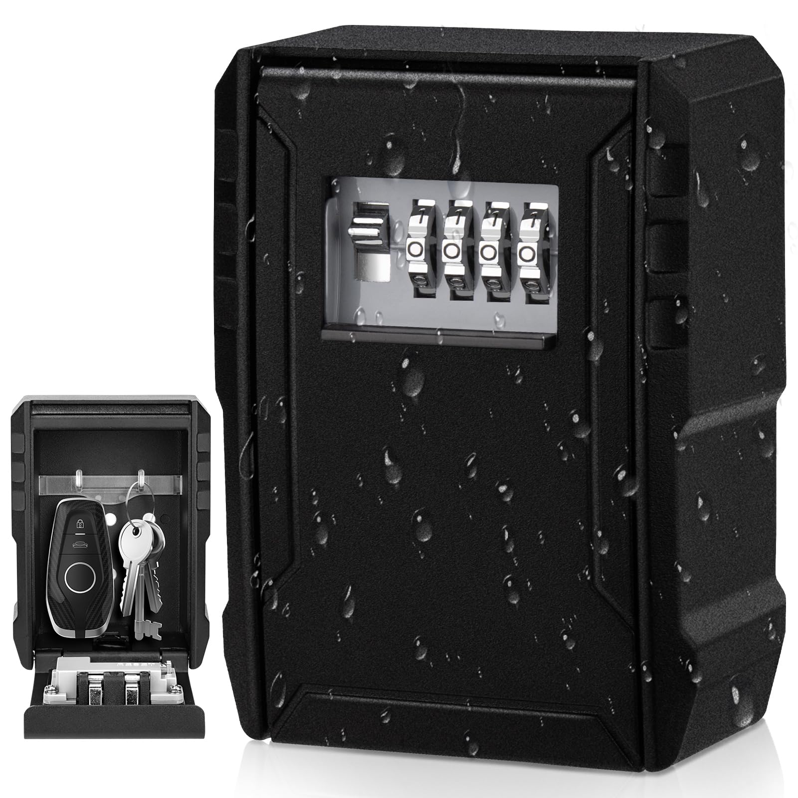 NEWIROVE Large Wall Mounted Key Safe Box With 4 Digit Combination Lock, Waterproof for Home, Warehouse, Garage, Black