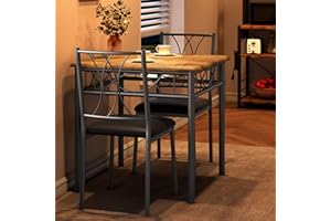 IDEALHOUSE Dining Table Set for 2, Kitchen Table and Chairs for 2, Square Kitchen Table Set with Upholstered Chairs, Dining Room Table Set for Small Space, Apartment, Dinner, Retro Brown