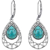 DOLIOX Genuine Turquoise Celtic knot Dangle Earrings for Women 925 Sterling Silver Turquoise Earrings Blue Gemstone Bohemian Native American Western Jewelry for Her Wife Mom Girlfriend
