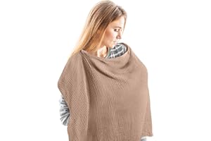 Riqiaqia Muslin Nursing Cover, Soft Breastfeeding Cover with Rigid Hoop for Mother Nursing Apron, Multi-use Nursing Covers for Breastfeeding | Carseat Cover(Brown)