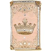 Mary Frances Crowned Jewel Beaded Crossbody Cell Phone Bag Clutch Novelty Purse with Removable Chain Strap, Pink
