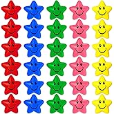 Sumind 30 Pcs Star Stress Balls Smile Face Foam Squeeze Balls 2.16 Inch Foam Squeeze Star for Stress Relief Classroom Carnival Reward Anxiety Fidget Sensory Supplies(Red, Blue, Green, Pink, Yellow)