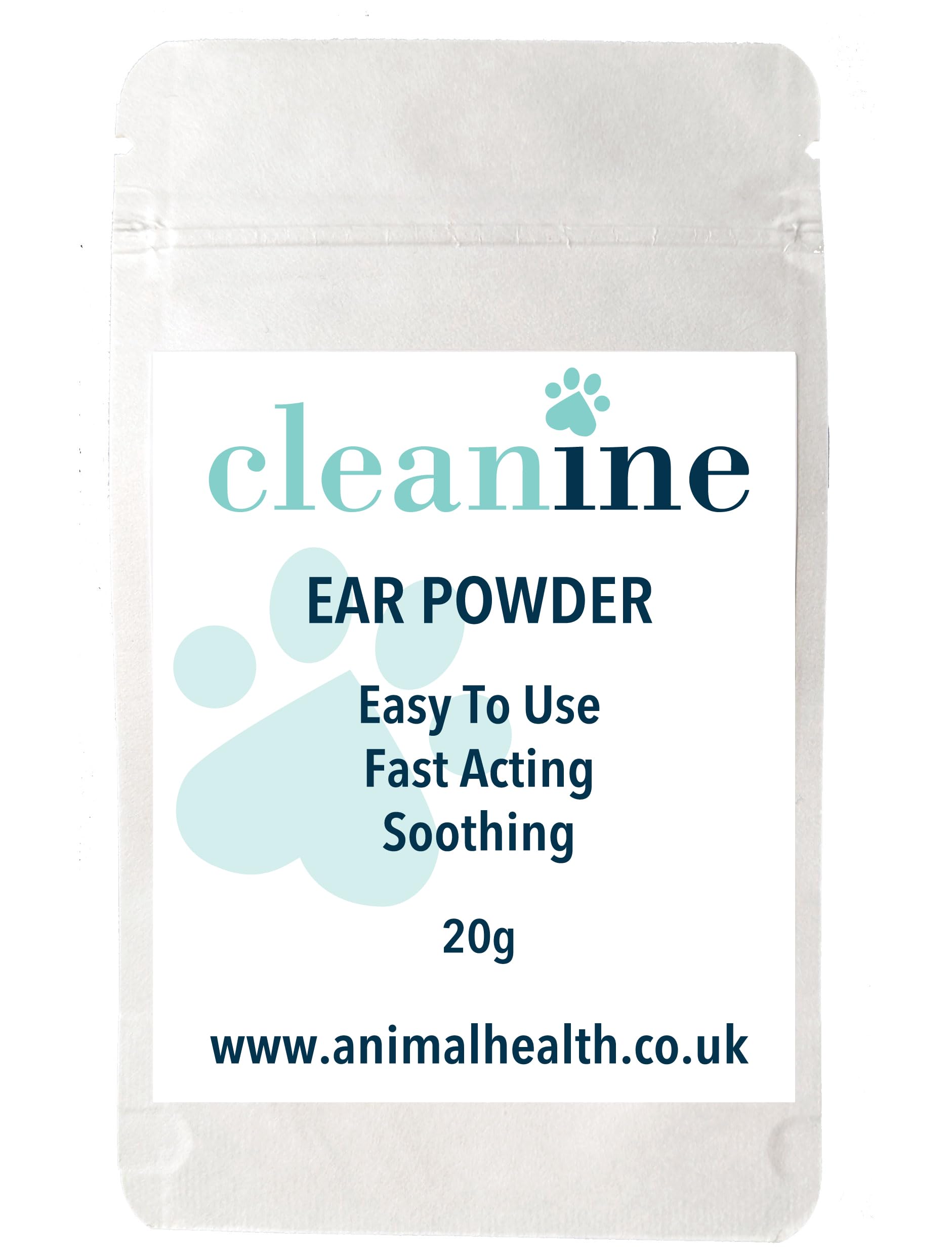 Cleanine Ear Powder Fast Acting Stops Discomfort, Head Shaking, Wax, Gunk & Ear Odour For Dogs, Cats, Horses, Rabbits and Small Animals (20g Bag)