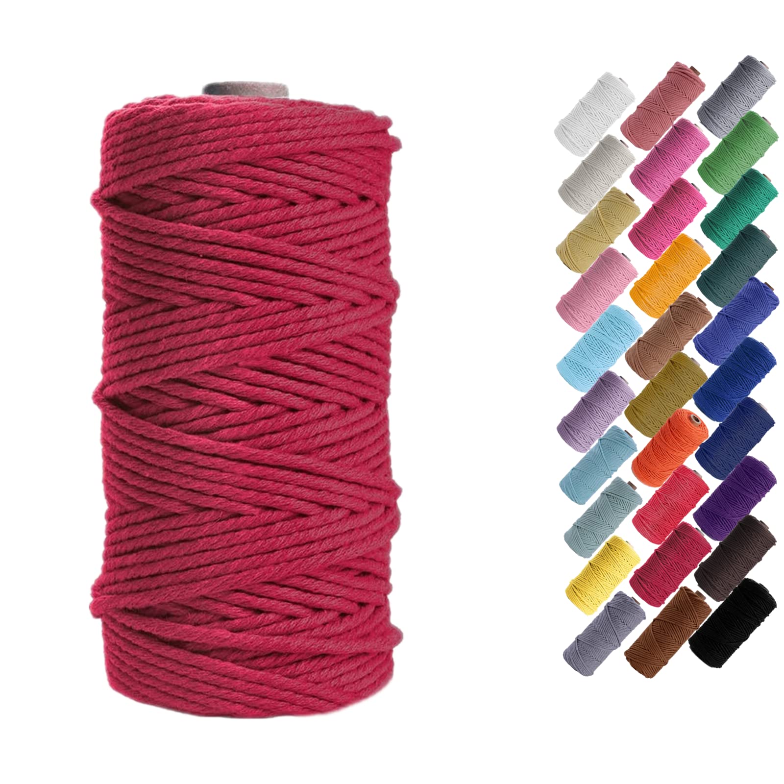 Binwat Macrame Cord Thick Natual Cotton Cord Yarn Macrame Rope Cord Cotton Rope for Wall Hangings, Plant Hangers, DIY Crafts, Home Decorations, Gift Wrapping 3mm x 100m (Red wine)