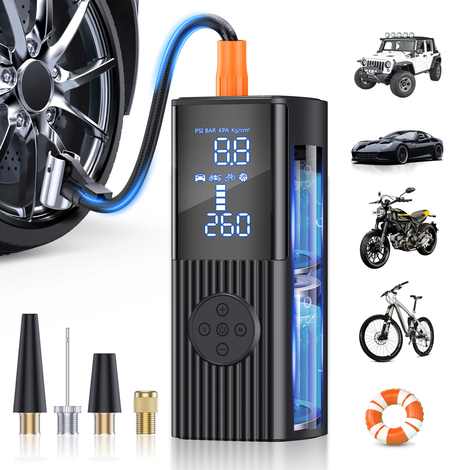 Photo 1 of Tire Inflator Portable Air Compressor, 180PSI & 3X Faster Portable Air Compressor with Digital Pressure Gauge, 25000mAh Cordless Air Pump for Car, Motorcycle, Bike, Ball