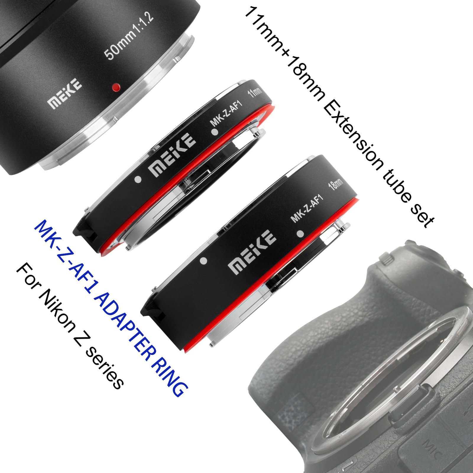 Meike MK-Z-AF1 Metal Auto Focus Macro Extension Tube Adapter Ring (11mm+18mm) Compatible with Nikon Z5 Z6 Z7 Z6II Z7II Z30 Z50 Z fc