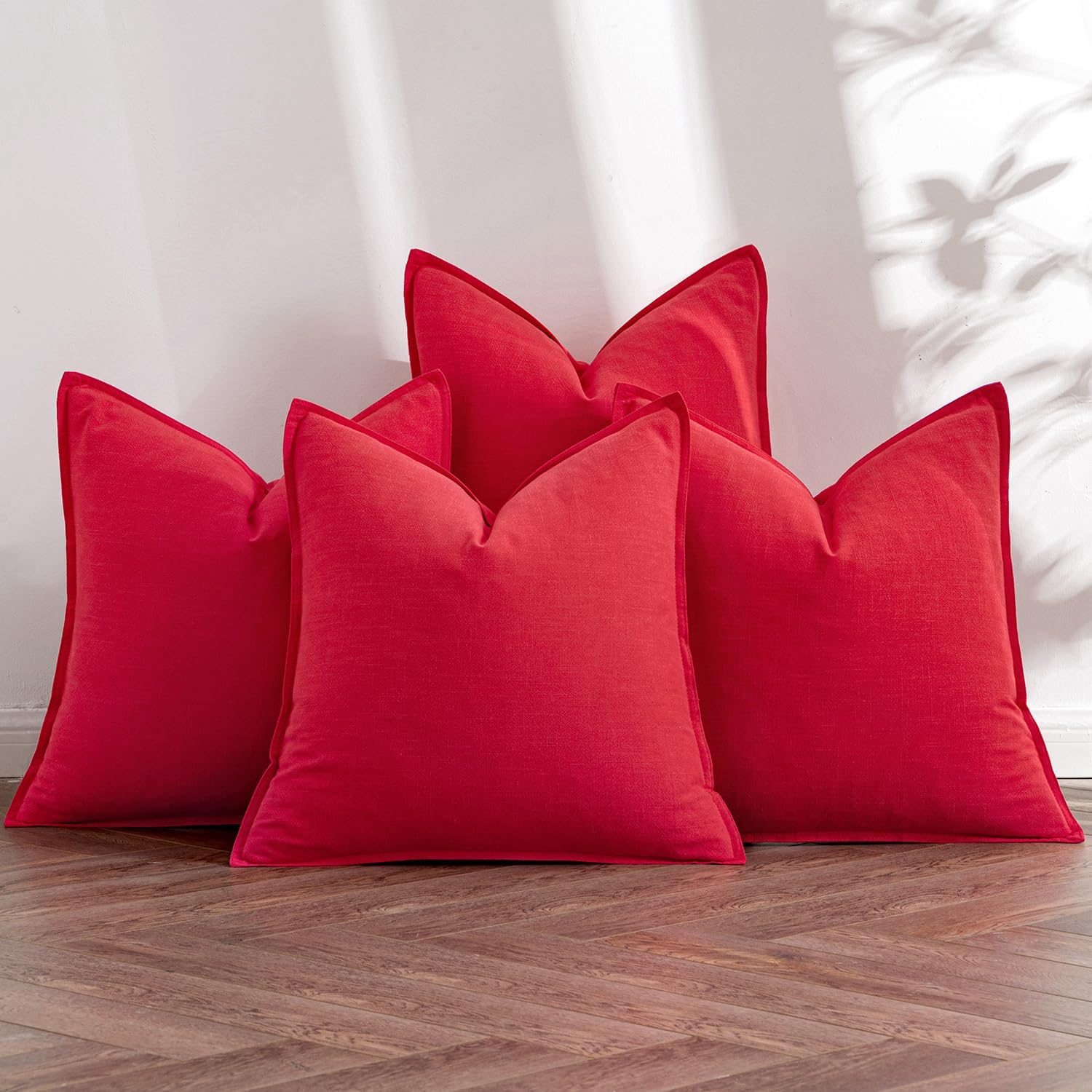 MIULEE Red Linen Pillow Covers Pack of 4 Decorative Natural Solid Throw Pillow Covers Soft Accent Boho Farmhouse Couch Pillowcases Modern Home Decor for Living Room Bed Sofa 20x20 Inch
