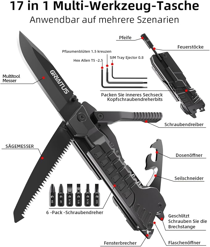 Geschenke für Männer 17in1 Multitool Taschenmesser Camping Zubehör