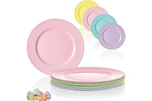 LemonRoad 12 Pcs Easter Charger Plates with Beaded Rim 13 Inch Pastel Plastic Dinnerware Plates for Easter Spring Home Table 