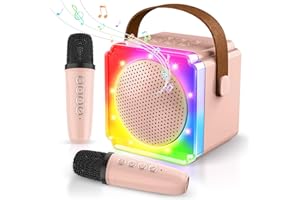 BAYSING Karaoke Machine for Kids, Portable Bluetooth Speaker with 2 Wireless Microphones, Mini Karaoke Machine with LED Light, Ideal Christmas, Birthday Toys Gift for 4, 5, 6, 7, 8, 9 Years Girl, Boy