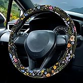 Wildflower Car Steering Wheel Cover, Flower Car Accessory for Diverse Cars, Cute Floral Print Steering Wheel Cover Protector for Women, for Steering Wheel with a Diameter of 14.5"-15" (Wildflower)