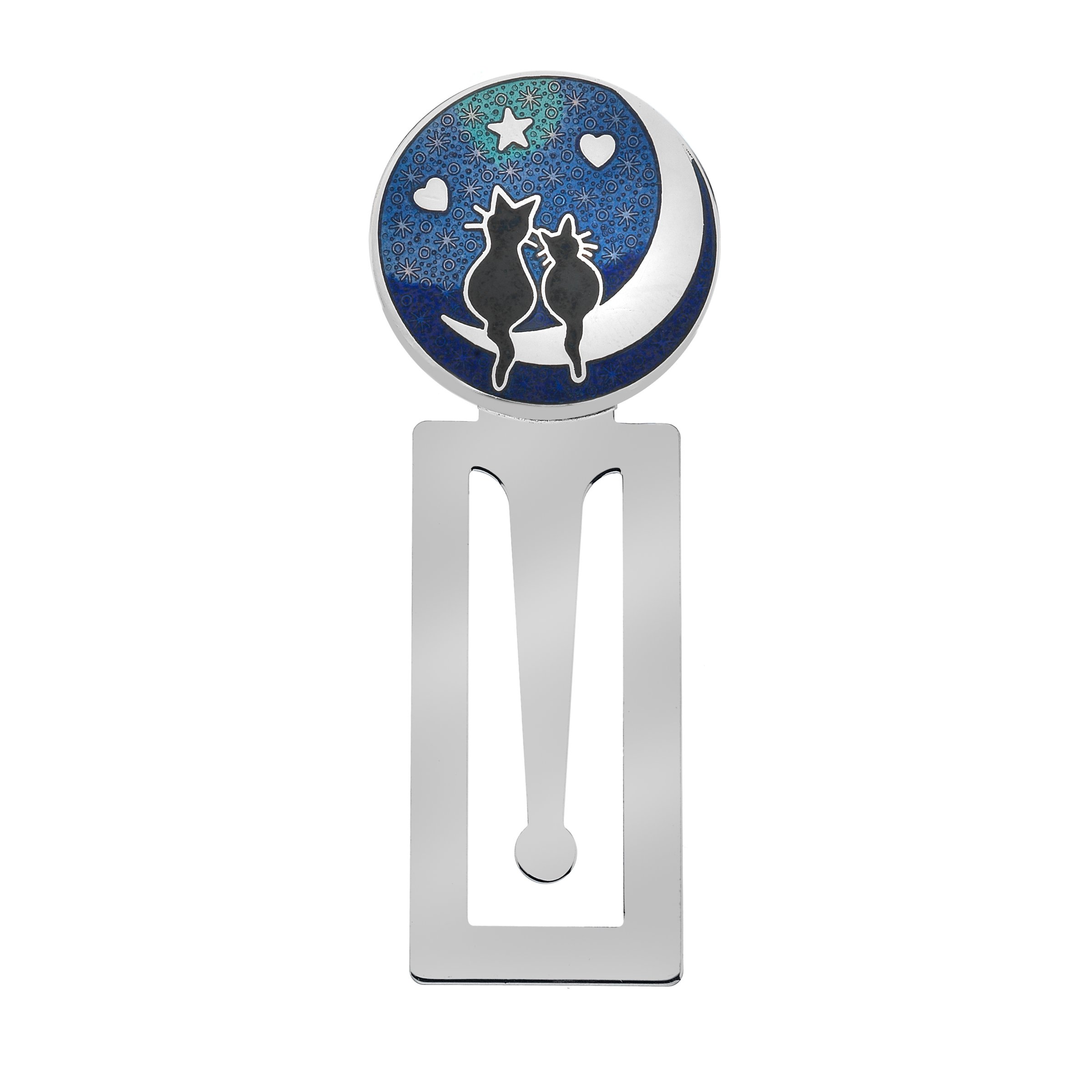 Sea Gems Silver Plate Enamelled Cats on Moon Design Bookmark (Blue)