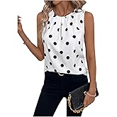 WDIRARA Women's Polka Dots Tank Top Crew Neck Sleeveless Tee Shirts Pleated Blouses
